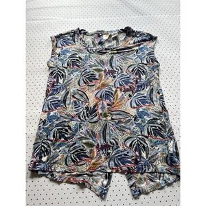 C&C California 100% Linen Tropical Leaf Print Tank Coastal Boho Resortwear Top